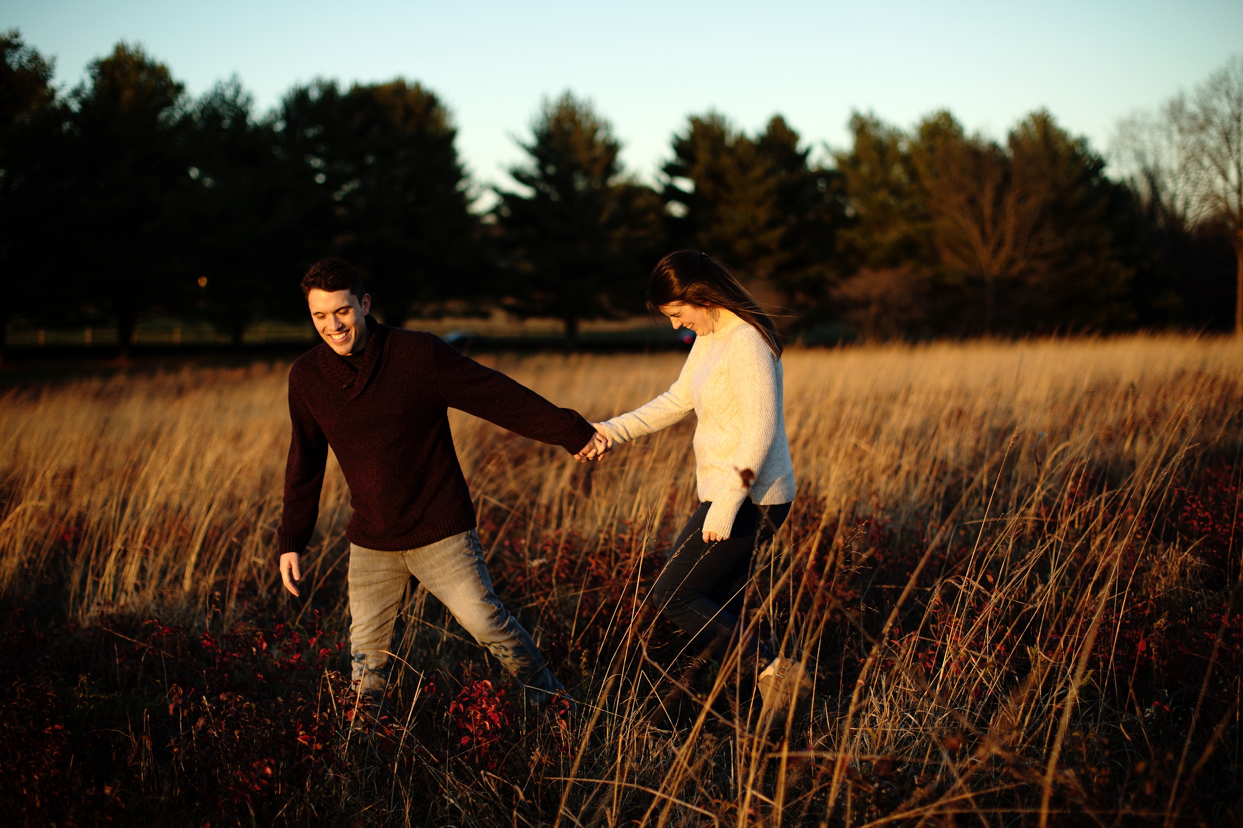 Wilmington Delaware Engagement Photographers in late fall at golden hour taken by Janae Rose Photography, East Coast Based Destination Wedding Photographers
