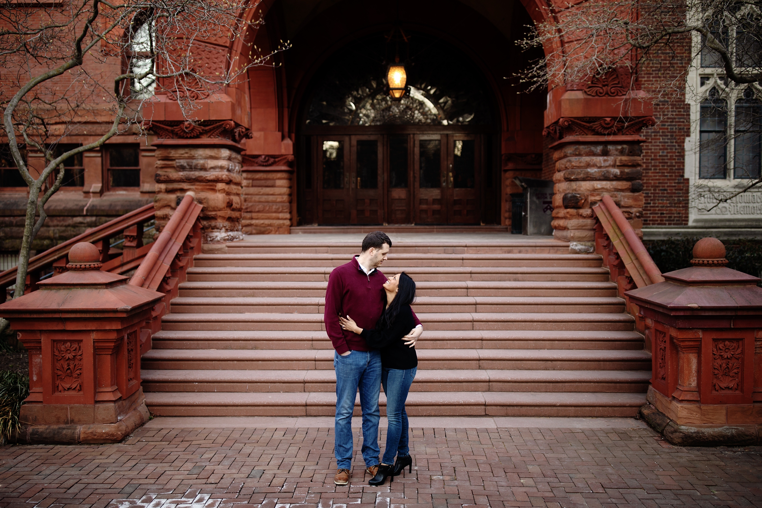 University of Pennsylvania, late winter golden hour engagement photos, captured by Philadelphia Wedding Photographer.