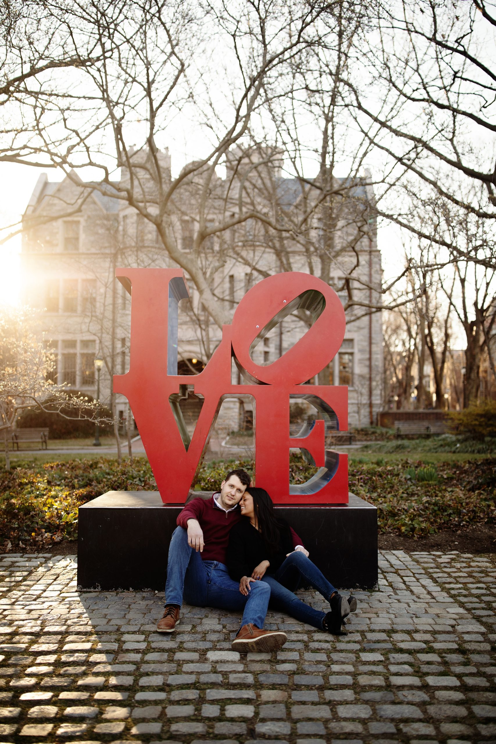 University of Pennsylvania, late winter golden hour engagement photos, captured by Philadelphia Wedding Photographer.
